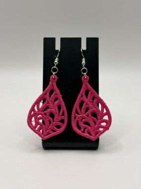 Homemade Pink With Silver Hardware Lace Teardrop Earrings